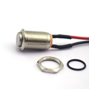 Buton comutator 12 mm Buton de moment, metal din oțel inoxidabil, cablaj de sârmă roșu și negru de 10 cm