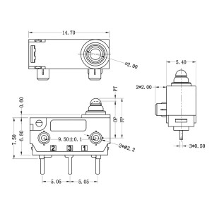 Công tắc Micro chống nước H3-E 3Pin 14,7 * 5,4 * 7,5mm Pin Pitch 5,05 mm Kiểu dáng khác nhau