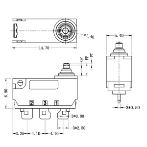 Microinterruptor impermeable H3-A 3Pin 14,7*5,4*6,8mm Pas de pins 4,1mm Diversos estils