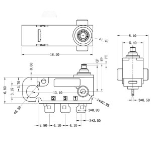 H3-B Metsi Switch Micro Switch 3Pin 18.5*5.4*6.8mm Pin Pitch 4.1mm Mefuta e sa tšoaneng