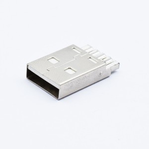 USB ਕੇਬਲ ਲਈ 20.6mm USB 2.0 4 ਪਿੰਨ ਇੱਕ ਕਿਸਮ ਦਾ ਮਰਦ ਪਲੱਗ SMT ਵੇਲਡੇਬਲ ਵਾਇਰ ਮਰਦ USB ਕਨੈਕਟਰ