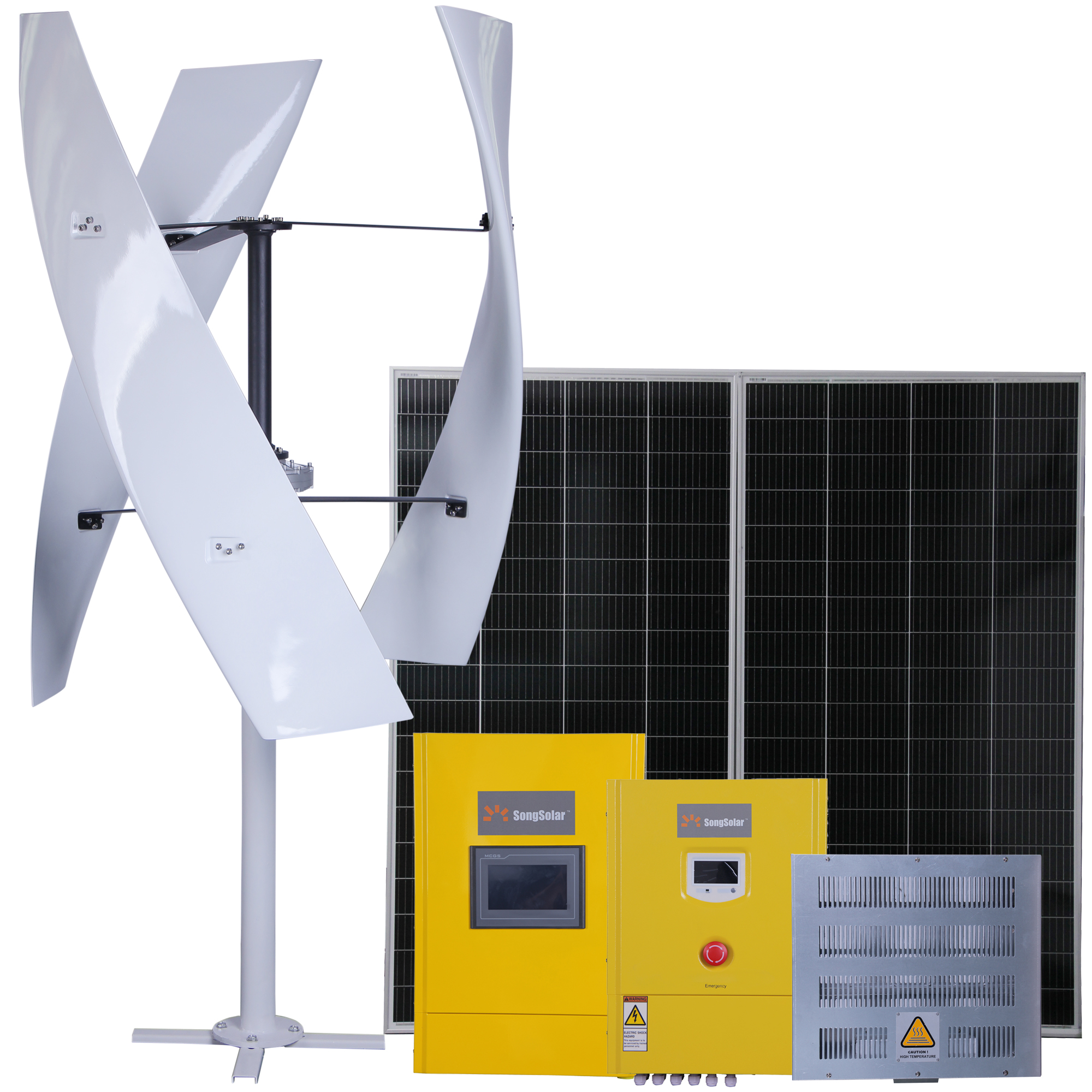 Vertikální energetický systém Generátor větrné turbíny a solární panely Hybridní Off/ON Grid systém s úložištěm energie