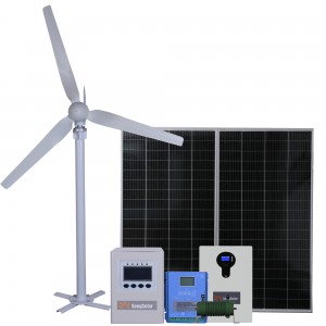 Gerador de turbina eólica com sistema de energia horizontal e sistema de rede híbrido desligado/ligado com painéis solares com armazenamento de energia
