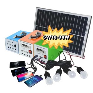 आउटडोर के लिए 12V 10W 20W 30W सौर पैनल प्रकाश या फोन चार्जर मिनी सौर ऊर्जा प्रणाली 5V यूएसबी