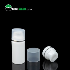 ຂາຍສົ່ງຕົວຢ່າງຟຣີ 30ml/50ml/80ml/100ml/120ml/150ml white body cosmetic pp stock goods airless pump bottle airless lotion pump bottle