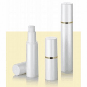 स्नैप लोशन पंप के साथ बेलनाकार 15 मिलीलीटर 30 मिलीलीटर 50 मिलीलीटर सफेद पीपी प्लास्टिक वायुहीन पंप बोतल
