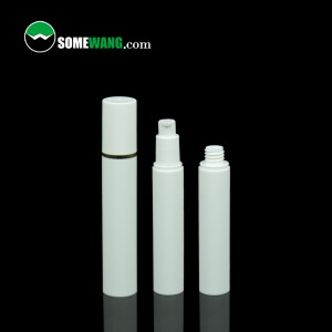 स्नैप लोशन पंप के साथ बेलनाकार 15 मिलीलीटर 30 मिलीलीटर 50 मिलीलीटर सफेद पीपी प्लास्टिक वायुहीन पंप बोतल