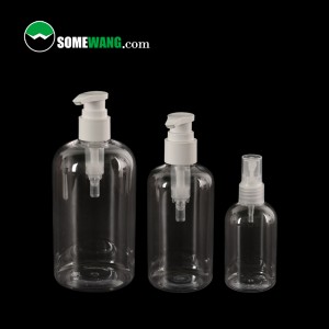 Vendita calda Bottiglia di lozione in plastica PET 100ml / 200ml / 500ml Imballaggio cosmeticu Shampoo doccia cù spruzzatore di pompa