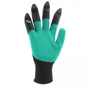 Uzipho Lwasekhaya Oluluhlaza I-Latex Ehlanganiswe Ukumba I-Garding Safety Garden Gloves With Claw