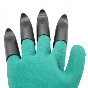 Uzipho Lwasekhaya Oluluhlaza I-Latex Ehlanganiswe Ukumba I-Garding Safety Garden Gloves With Claw