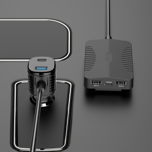 3 Port USB Car Charger Ho tjhaja ka Potlako QC3.0 4ft Extension Cable For Mobile Phone Driving Recorder Ho tjhaja kapele