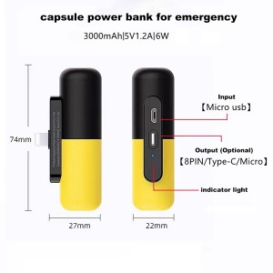 Kleines tragbares Ladegerät 3300-mAh-Kapsel-Powerbank, kompakter Mini-Lippenstift-Akkupack