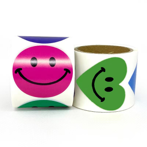 Grosir Custom 500 per Roll 1 inch Multi-color Heartd-shape Happy Smiley Face Sticker