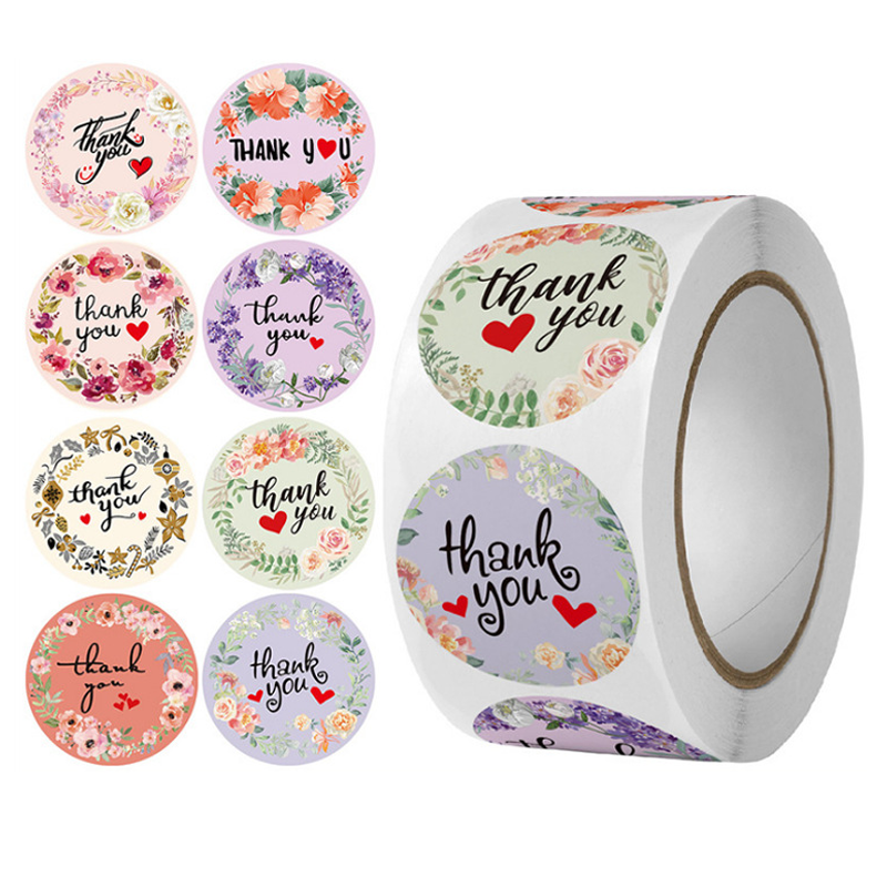 ໂຮງງານ Direct Cute Stickers 500 ຂໍຂອບໃຈ Custom ກາວໂລໂກ້ Gift Paper Stickers ສໍາລັບງານລ້ຽງວັນເກີດຮູບພາບທີ່ໂດດເດັ່ນ