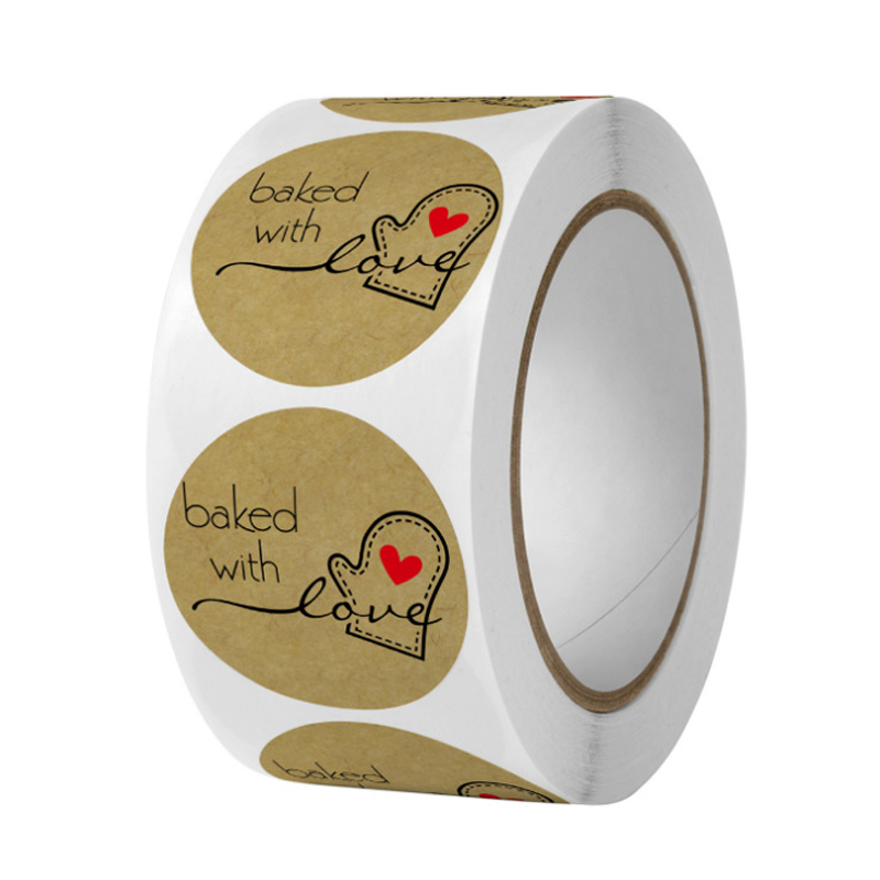 Autoadhesivo redondo personalizado a todo color de papel Kraft marrón horneado con pegatina de amor