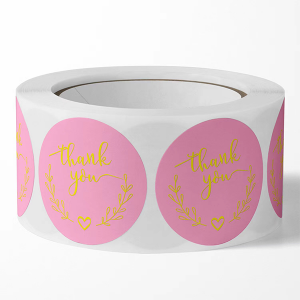 Chinese Wholesale Adhesive Round Labels Hot Gold Foil Flower Custom Roll 500 Thank You Sticker