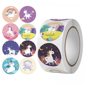 Impresión de etiquetas con patrón de unicornio personalizado de China. Adhesivos de etiquetas adhesivas de agasallo para a festa