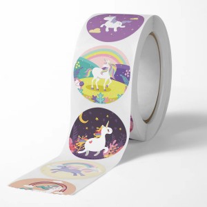 Impresión de etiquetas con patrón de unicornio personalizado de China, etiquetas adhesivas adhesivas de regalo de agradecimiento para fiestas