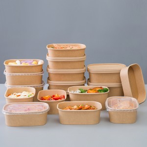 Pravokutni okrugli kutni kontejner za vađenje salata Pržena riža Kraft papir Kutije za pakovanje hrane za ručak