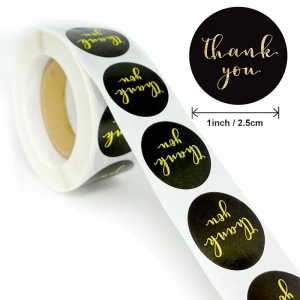 Self Adhesive Customized logo Printing Waterproof Round Black Gold Foil Sticker Packaging Label