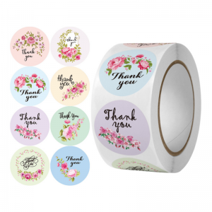 500pcs/Roll Handmade Label Wholesale Bronzing Thank You Pink Round Stickers With High Quality