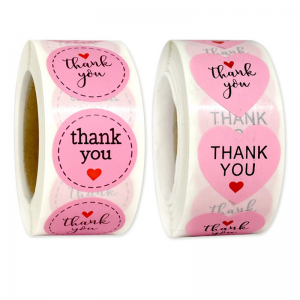 European Style Custom na Hugis Puso na Pink Thank You Stickers Para sa Pagsuporta sa Aking Maliit na Negosyo