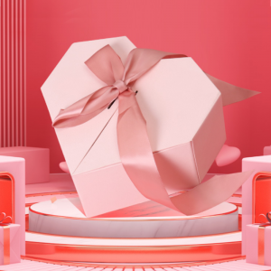 Lúkse oanpaste logo OEM Pink Flip dûbele iepen kado-ferpakkingspapierdoazen