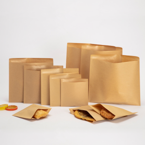 New Arrivée China China Biodegradable Benotzerdefinéiert gedréckt Flat Bottom Front Kraftpabeier Food Sandwich Packaging Bag