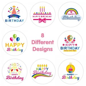 Fabréck Benotzerdefinéiert Happy Birthday Label Dréckerei Merci Kaddos Adhesive Label Stickers fir Party