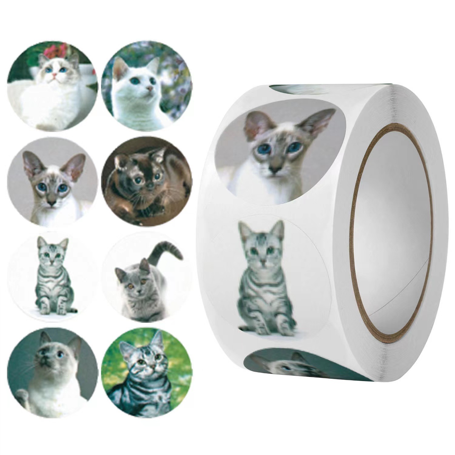Factory Direct OEM 500 Parçe Roll 1 Inch Cute Cat Shipping Box Stickers for Business