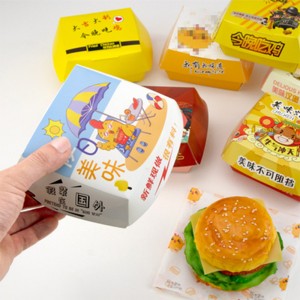 Custom disposable food grade cardboard hamburger packaging paper food burger box with print your logo wholesale