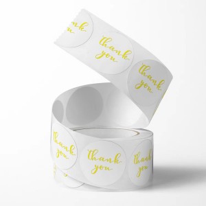 2023 Billig Roll Logo Utskrift Takk-klistremerker Gullfarge selvklebende emballasjeetikett-klistremerke