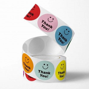 Adhesivos personalizados de agradecemento. Etiquetas redondas de 500 unidades por rolo. Bonito adhesivo de festa para embalaxe de agasallos