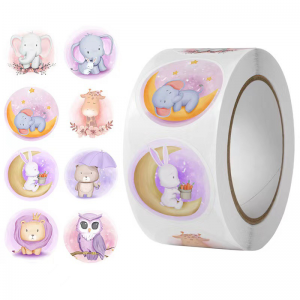 Amazon Hot Sale Custom Logo Printed Roll Adhesive Paper Offest Printing Round Children Cartoon Seal Label Stickers para sa Packaging