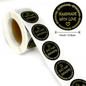 Etiqueta de embalagem autoadesiva personalizada impressão de logotipo à prova d'água redonda preta folha de ouro