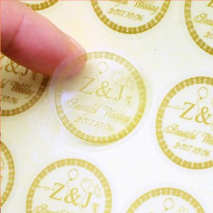 Impressão de etiqueta personalizada à prova d'água adesivo dourado para embalagem de casamento
