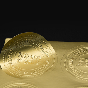 Kundenspezifischer klarer Logo-Aufkleber UV-geprägter Goldsplitter, der selbstklebenden Aufkleber druckt