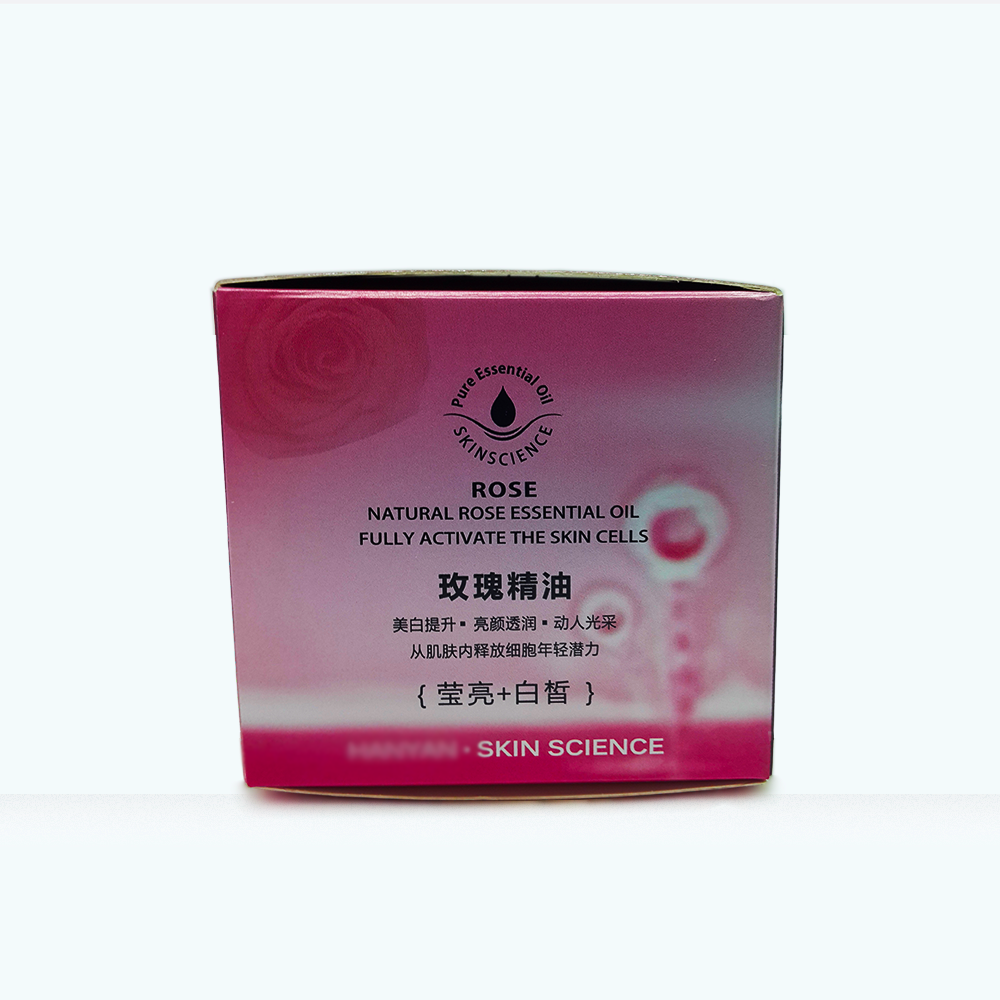Kev Cai Me Me Rose Kub Whitening thiab Brightening Essential Oil Box Cosmetic Packaging Paper Boxes