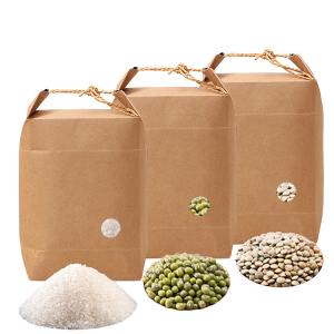 Fabricantes OEM de China Entrega de bolsas de alimentos marróns Bolsa de fariña de arroz de papel kraft con asa