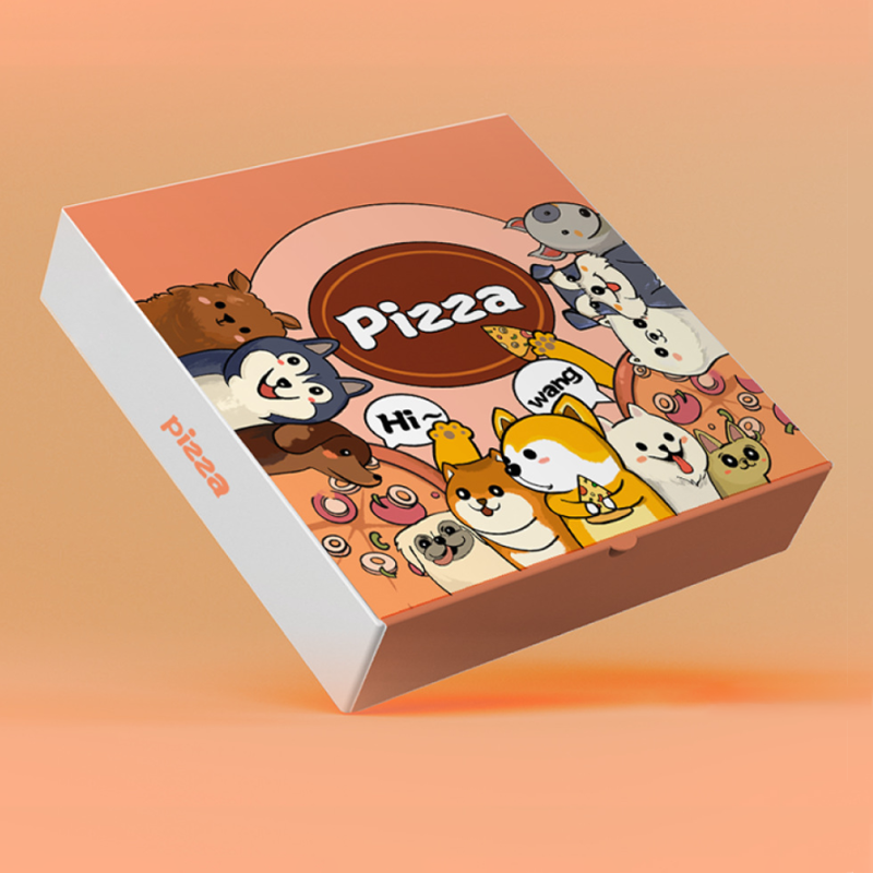 Хартиена кутия за доставка на пица с персонализирано лого с персонализиран дизайн на хранителна фабрика за OEM 7/9/10/12 инча