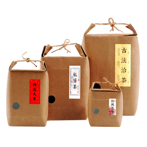 中国 OEM メーカー ブラウン フード バッグ配信クラフト紙ハンドル付き米粉バッグ