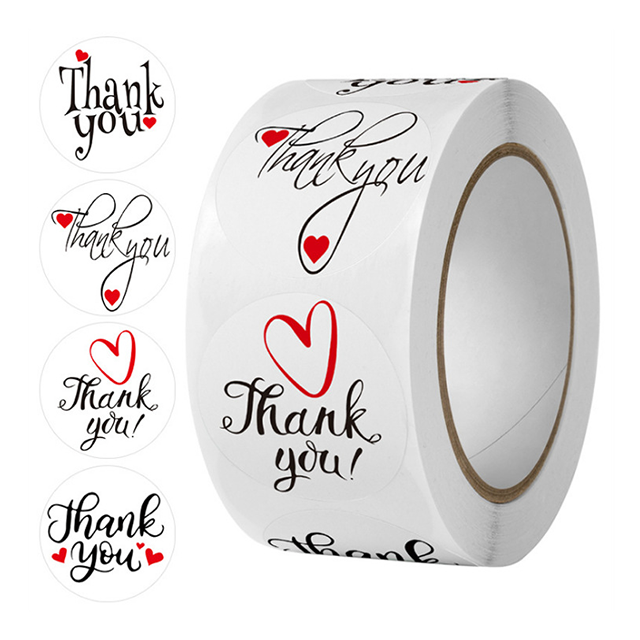 Etichette adesive rotonde all'ingrosso Fiore di bellezza Rotolo di carta personalizzato Grazie adesivo per la decorazione
