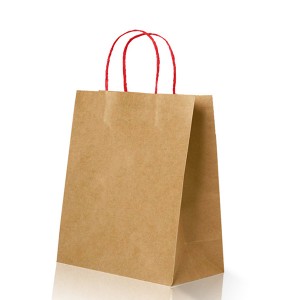 Vairumtirdzniecība pielāgota logotipa drukāts pārtikas preču iepakojums Amatniecības brūns kraftpapīra iepirkumu maisiņš ar rokturi