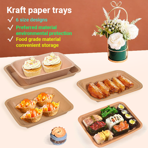 Multi-standard Roj-pov thawj Waterproof Paper Phaj Disposable Square Food Tray Kraft Daim Ntawv Dinning Tais
