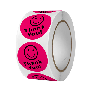 Etiqueta adhesiva de impresión de papel autoadhesivo de cilindro impermeable de 500 unidades/rollo de agradecemento personalizada