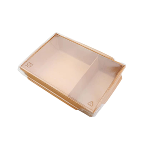 Disposable Custom Paper Packaging Dobleng compartment ng Salad Sushi Packaging Food Paper Box na may Anti fog cover