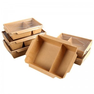 Disposable Custom Paper Packaging Dobleng compartment ng Salad Sushi Packaging Food Paper Box na may Anti fog cover