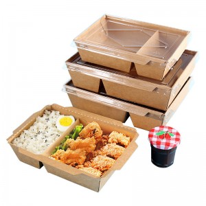 Disposable Custom Paper Packaging Doble nga compartment Salad Sushi Packaging Food Paper Box nga adunay Anti fog cover