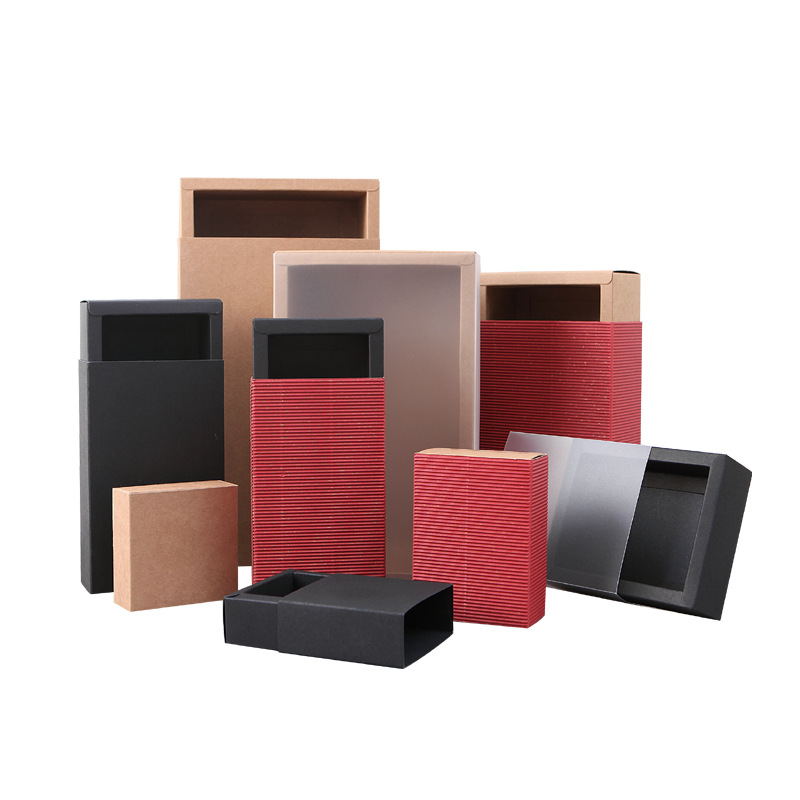 Brown OEM Kraft Paper Foldable Jewelry Drawer Gift Box Custom Luxury Small Cardboard Socks Drawer Sliding Packaging Boxes