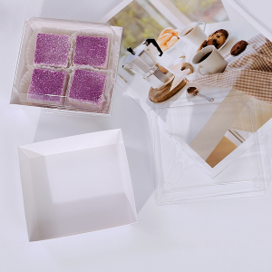 Oanpaste logo printe Cute White Cardboard Food Paper Box Design Folding Cake Box mei dúdlik finster